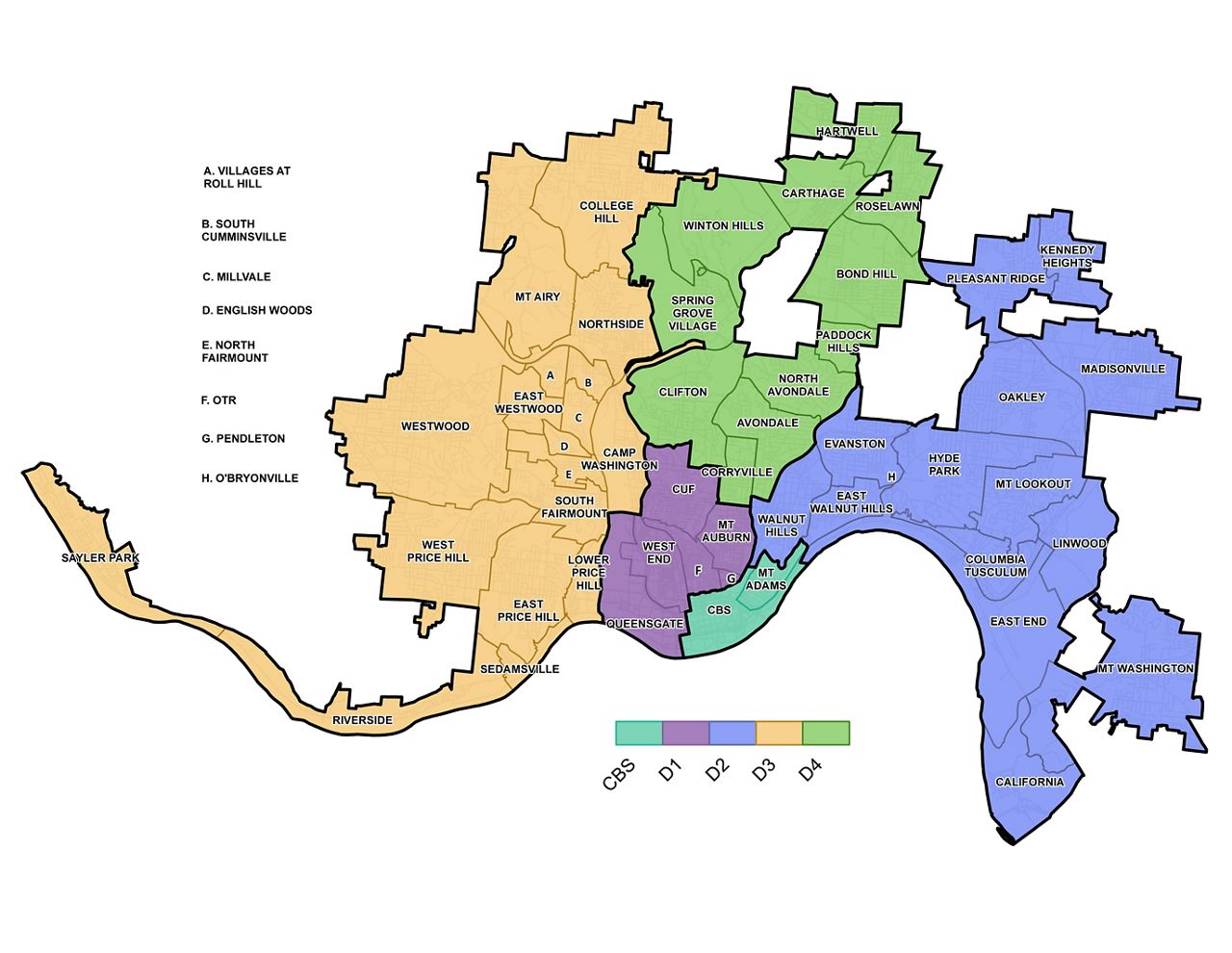 A look at Cincinnati's new police districts for 2024 and beyond. (Photo courtesy of City of Cincinnati)